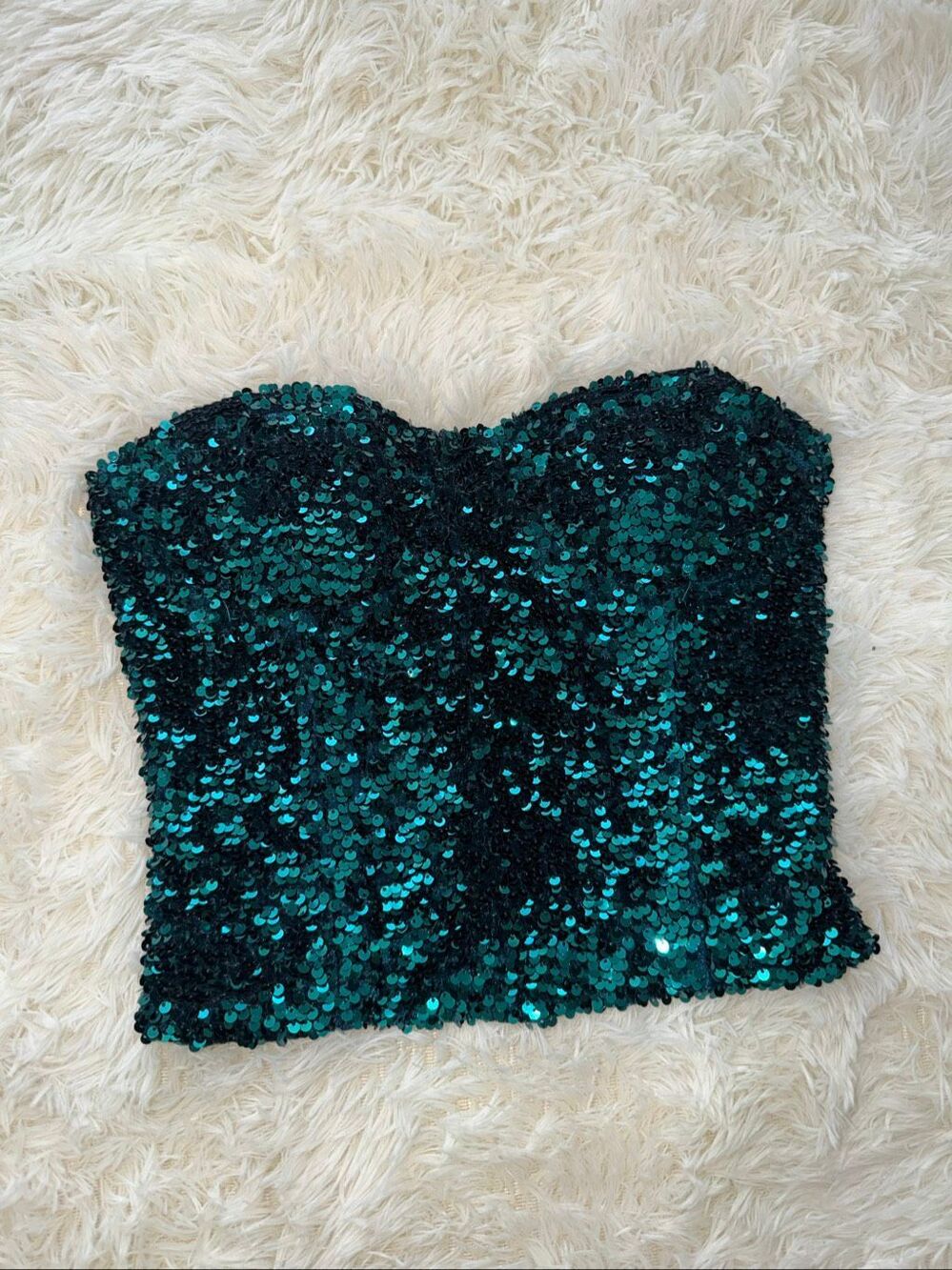 Zara blue sequin strapless top size XS